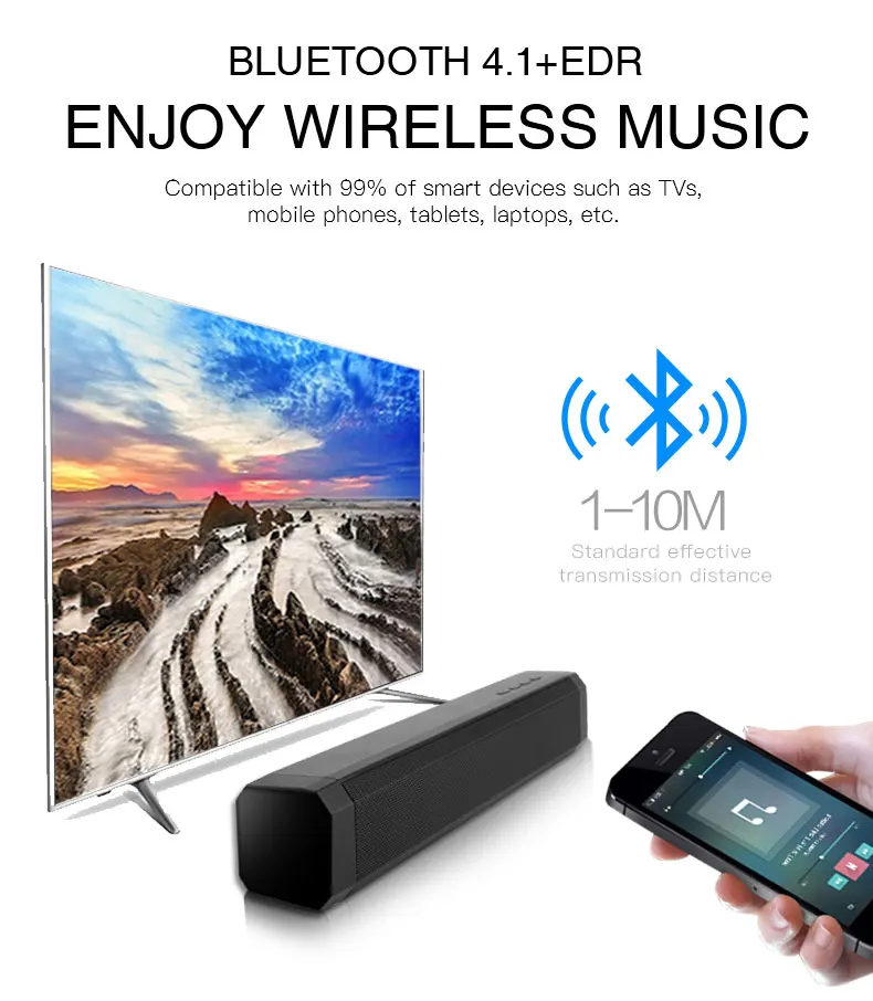 Большая мощность 10 Вт HIFI Портативный беспроводной Bluetooth динамик стерео Саундбар мини Колонка сабвуфер с TF FM для ПК компьютер ТВ телефон