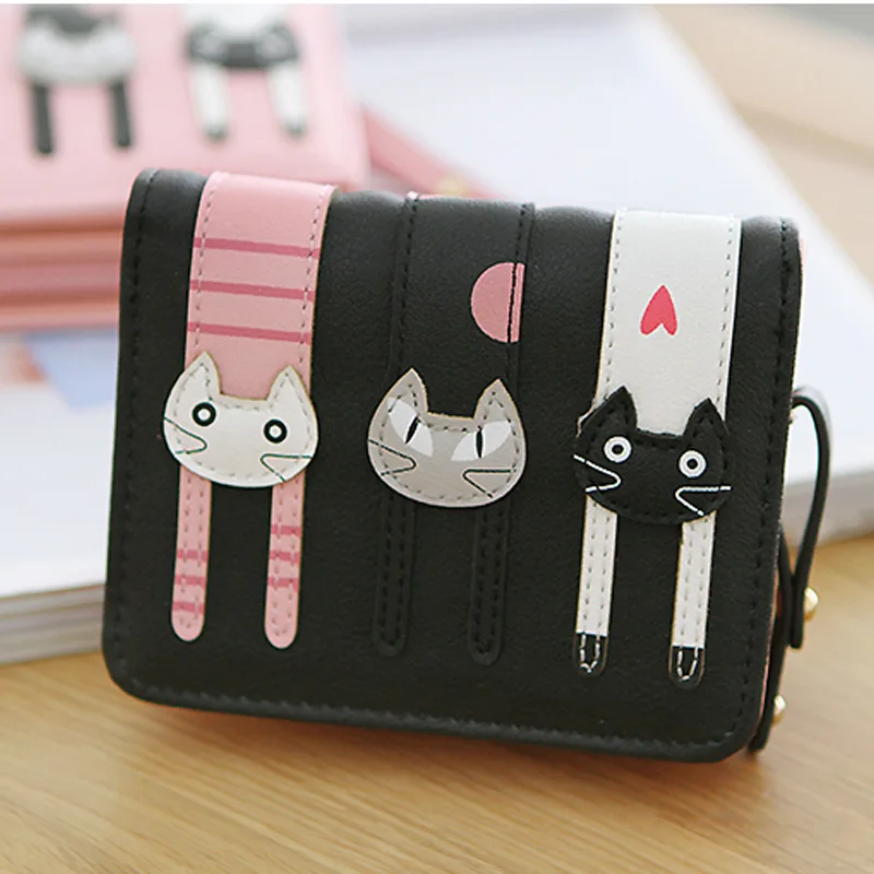 Новый женский мини кошелек милый бумажник с кошками держатель для карт на молнии