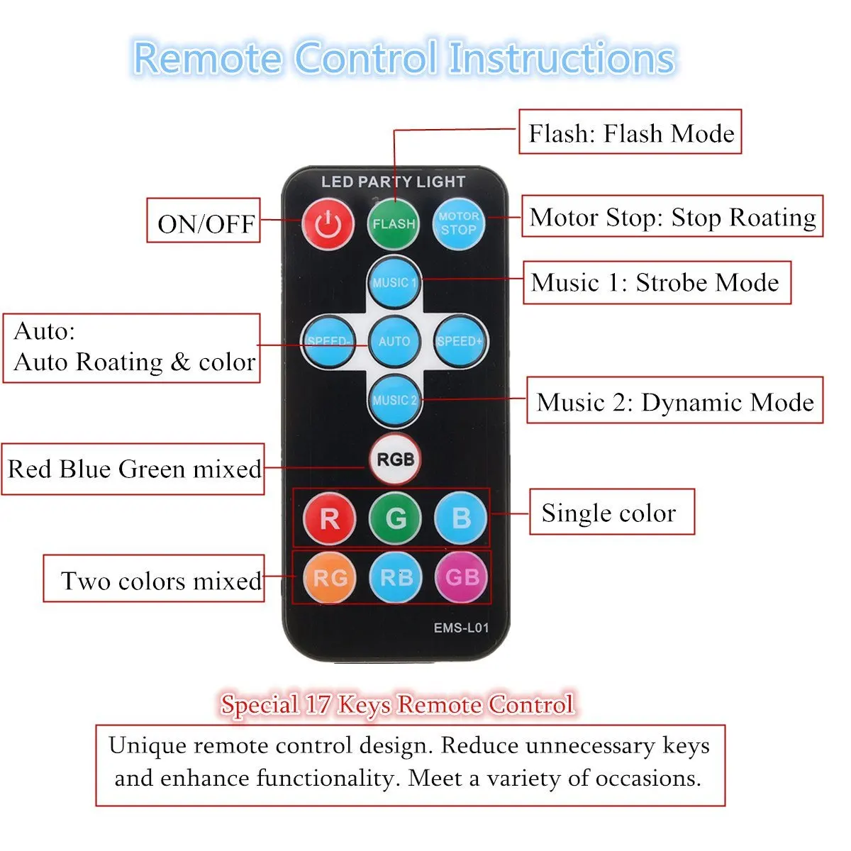 Звуковая активация стробоскоп 7 цветов Изменение цвета RGB 15 клавиш пульт