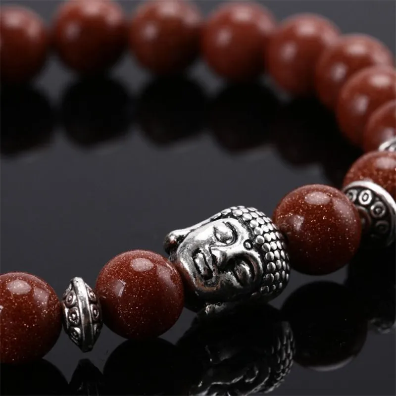 Ретро вулканический камень и тигровый глаз яркость голова Будды молитвенные