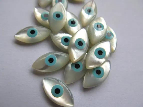 

20pcs 8mm Top Quality Genuine MOP Shell mother of pearl Evil Eyes Marquise round coin black