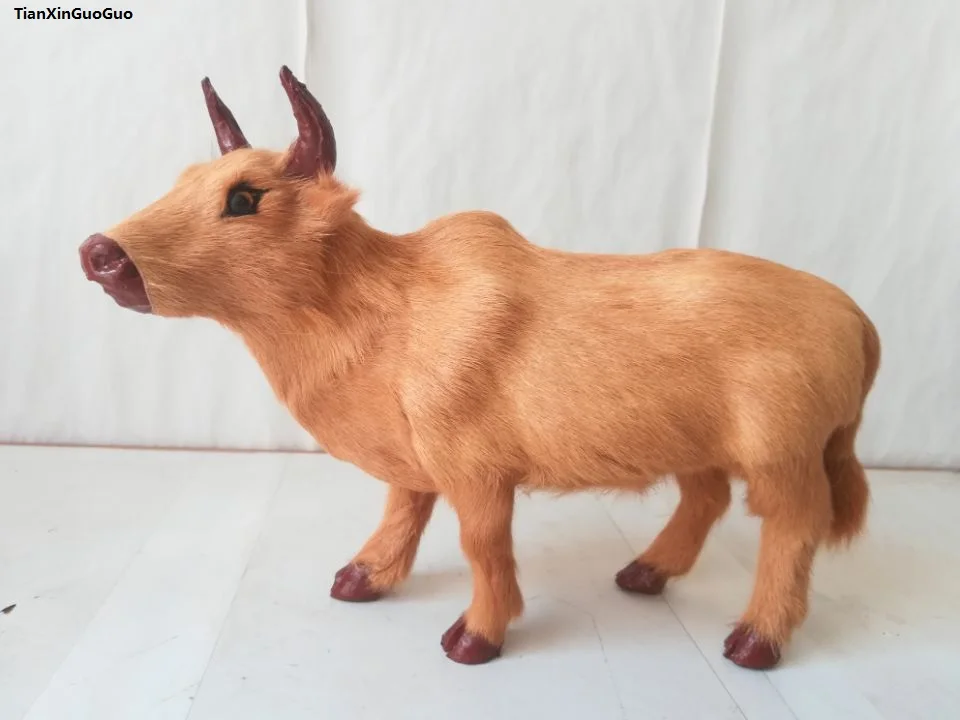

simulation yellow cattle hard model prop large 24x18cm polyethylene&real furs cattle,home decoration gift s1661