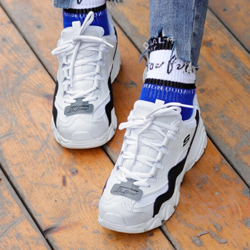 Женские легкие кроссовки Skechers 2019 de lites удобсветильник на толстой подошве дышащие