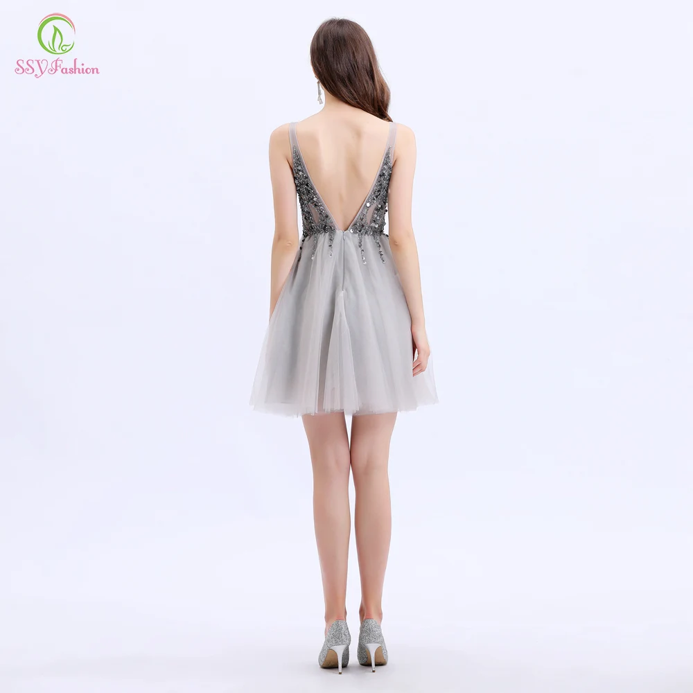 SSYFashion Новые короткие коктейльные платья женские роскошные с блестками и v-образным вырезом сексуальные мини Вечерние платья Vestido De Noche на заказ