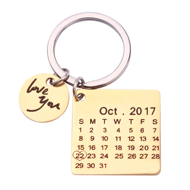 Rose Gold Custom Личный календарь брелок из нержавеющей стали на заказ Love You Выгравированный брелок Пара ручная печать Свадебные невесты подарки - Цвет: Rose Gold Custom