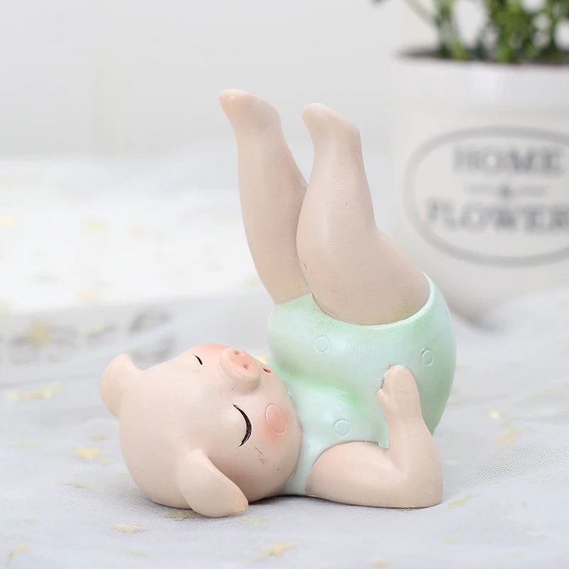 

1pc Little Piggy Ornament Cake Decor Yoga Animal Figurine Fairy Garden Resin Little Pig Miniature