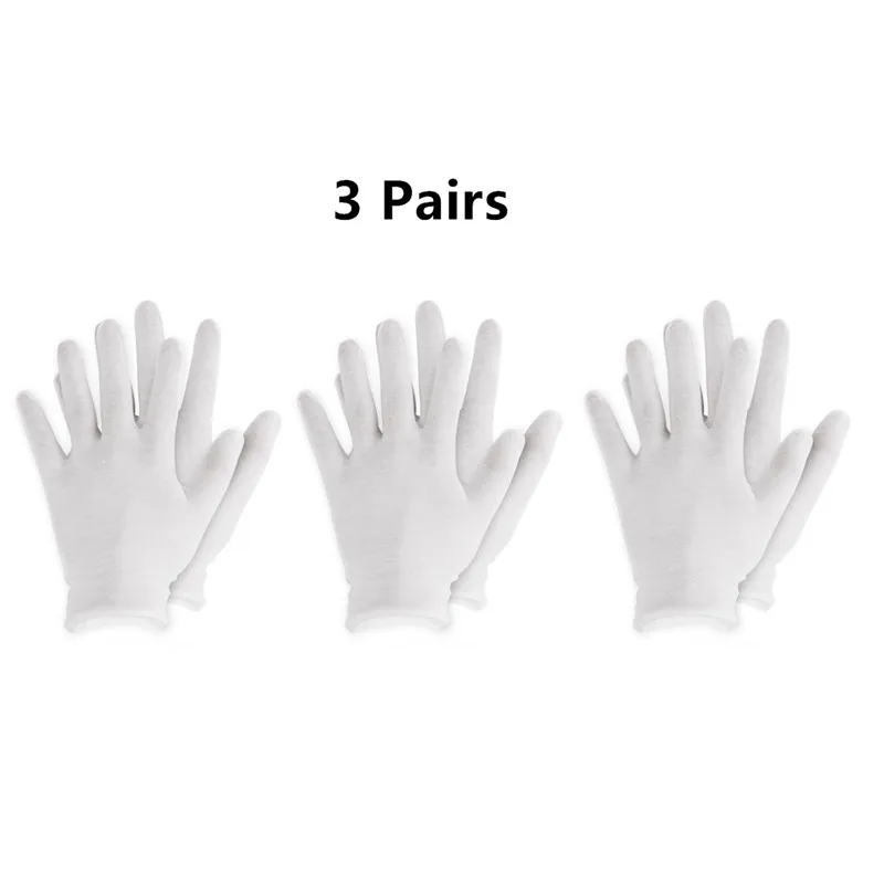 3 Pairs Многоразовые белые хлопковые перчатки, тонкие эластичные мягкие перчатки для сухой руки, увлажняющие косметические, Eczema Hand Spa, монета для проверки ювелирных изделий - Цвет: 3 Pairs