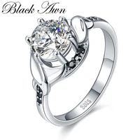 black awn silver color ring trendy engagement rings for women round female bague fashion jewelry g076