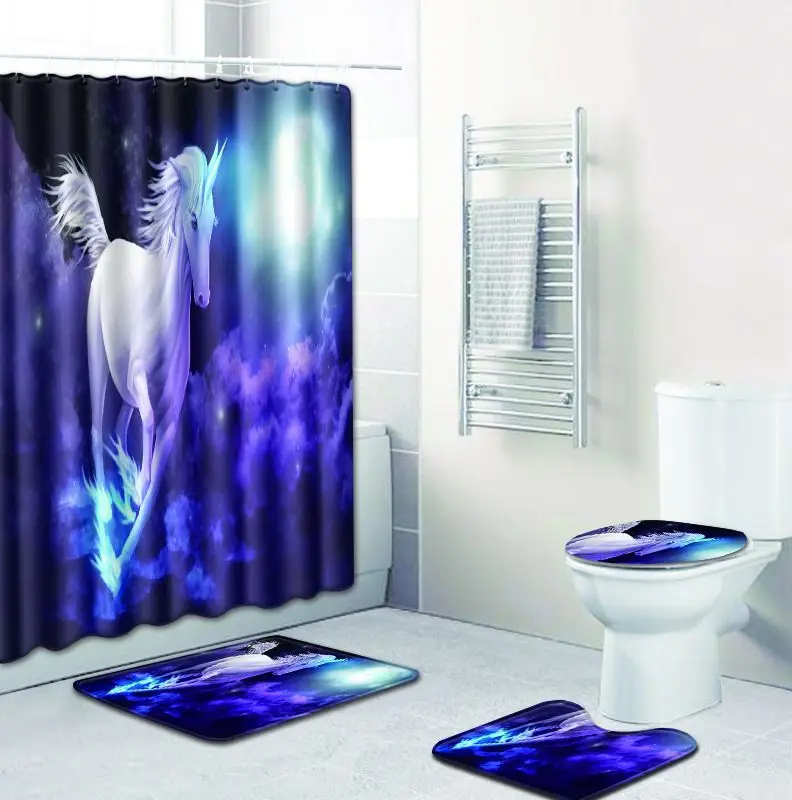 Набор ковров для ванной комнаты в виде единорога 4 шт./компл. водонепроницаемые