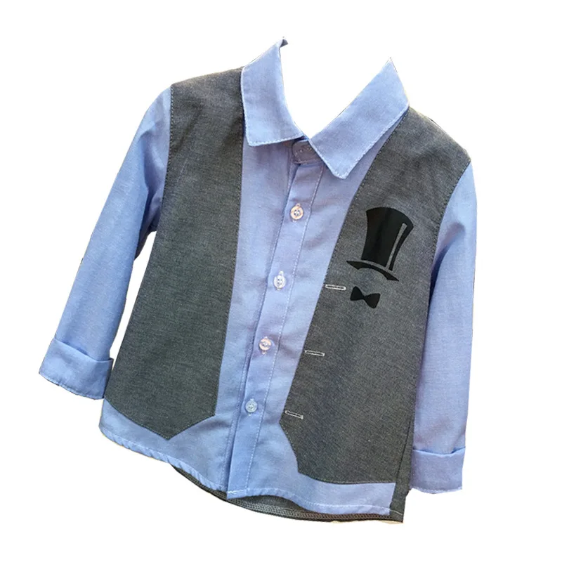 2017 Мальчики осень рубашки отложной воротник Длинные рукава лоскутное