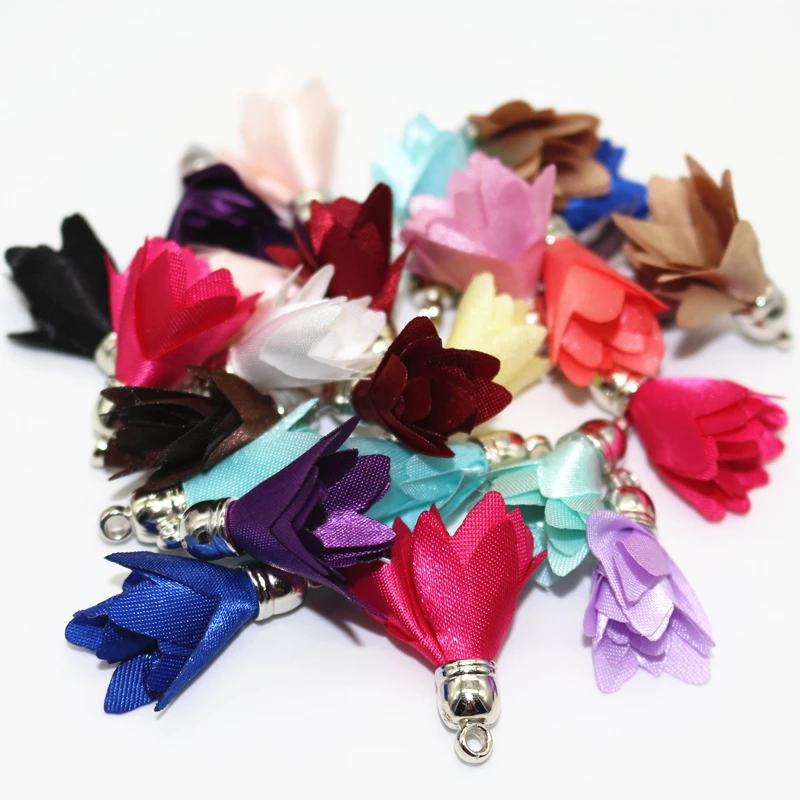 100 шт. смешанных цветов 28 мм Цветок кисточка для брелока сотового телефона
