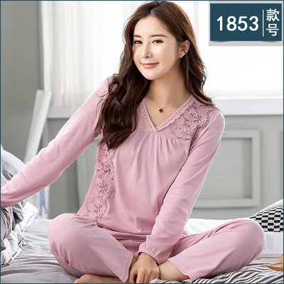 model 21 Xxxl фиолетовая Женская пижама 4XL с длинным рукавом из хлопка размера плюс женская пижама xxxl 4x пижамные комплекты весна-осень - Цвет: model 21