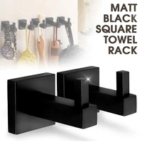 matte black stainless steel square towel rack wall mounted holder rail tissue roll toilet brush holder robe hook bathroom