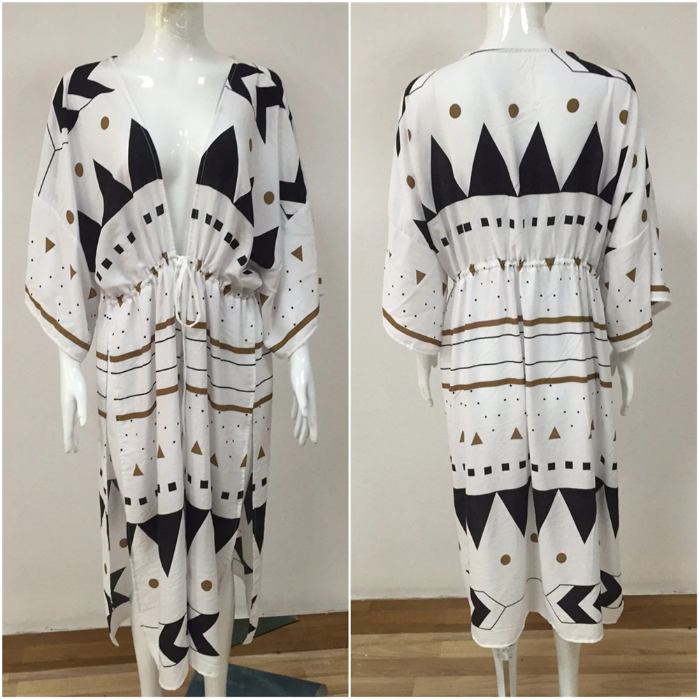 Swimsuit Cover Up 2020 Women Pareo Beach Dress Wears Print Loose Long Cardigan Bathing Suit Ups | Женская одежда