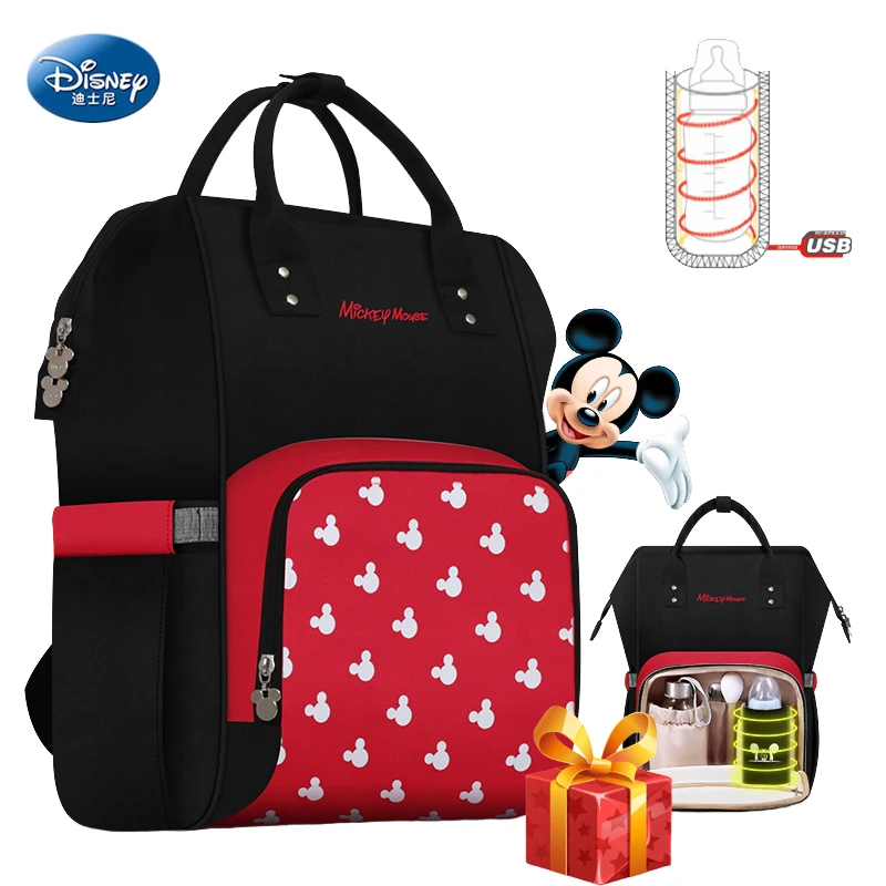 Disney 2019 Diaper Bag Backpack USB Bottle Insulation Bags Minnie Mickey Big Capacity Travel Oxford Feeding Baby Mummy Handbag