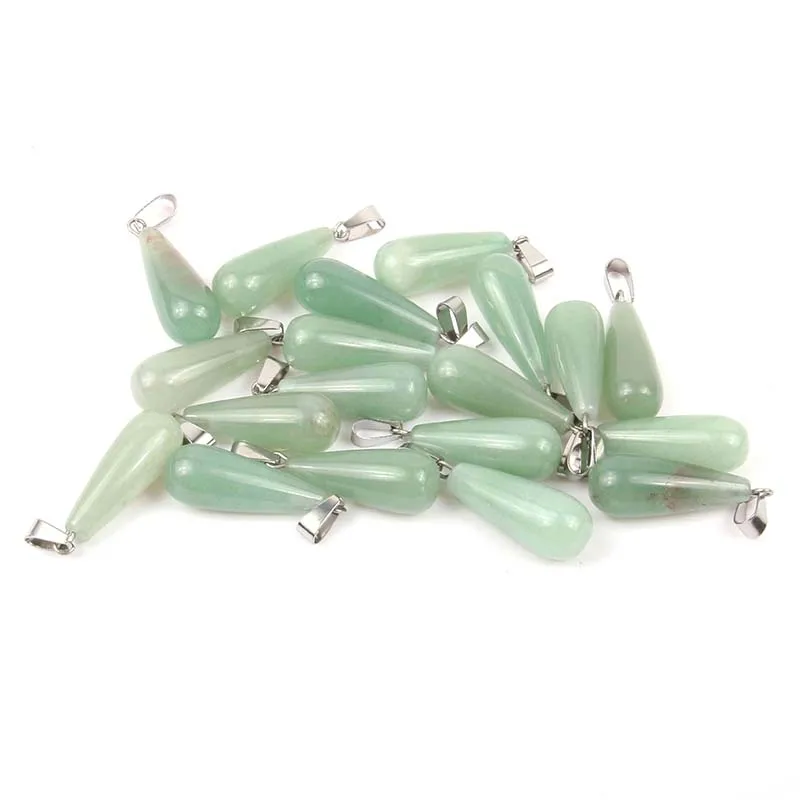 Green Aventurine 12 шт. натуральный камень подвеска в виде капли воды Форма Подвески Розовый кристалл/тигровый глаз Подвески Для Изготовление Ювелирных ожерелий 10*25 мм - Окраска металла: Green Aventurine