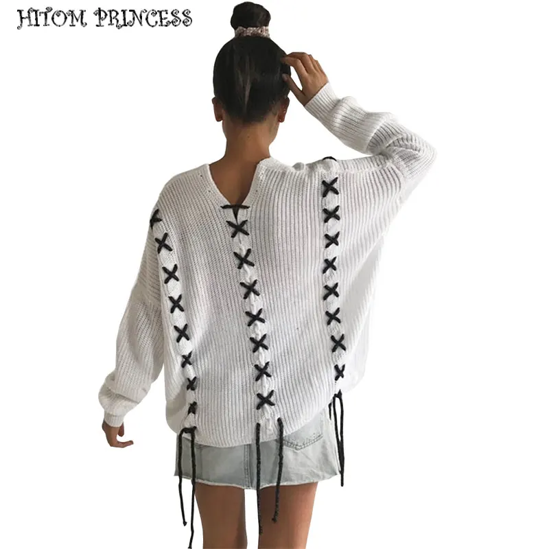 

Свитер Женский вязаный на шнуровке, с V-образным вырезом