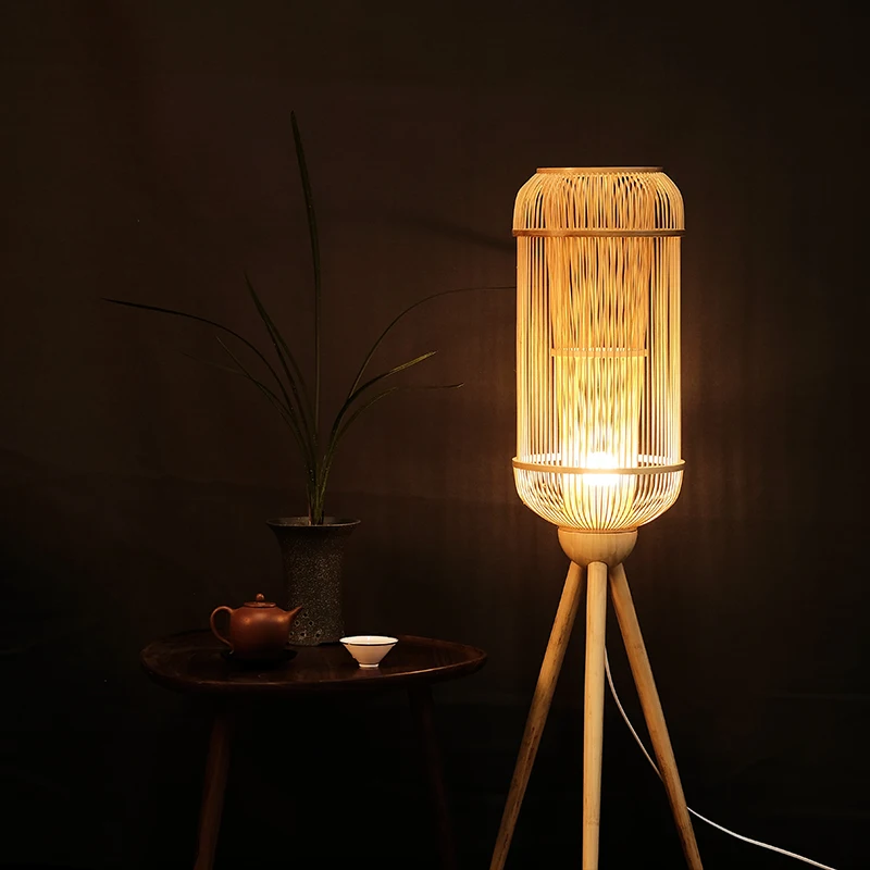 Оригинальный Новый китайский стиль плетеные торшеры стоячий светильник led