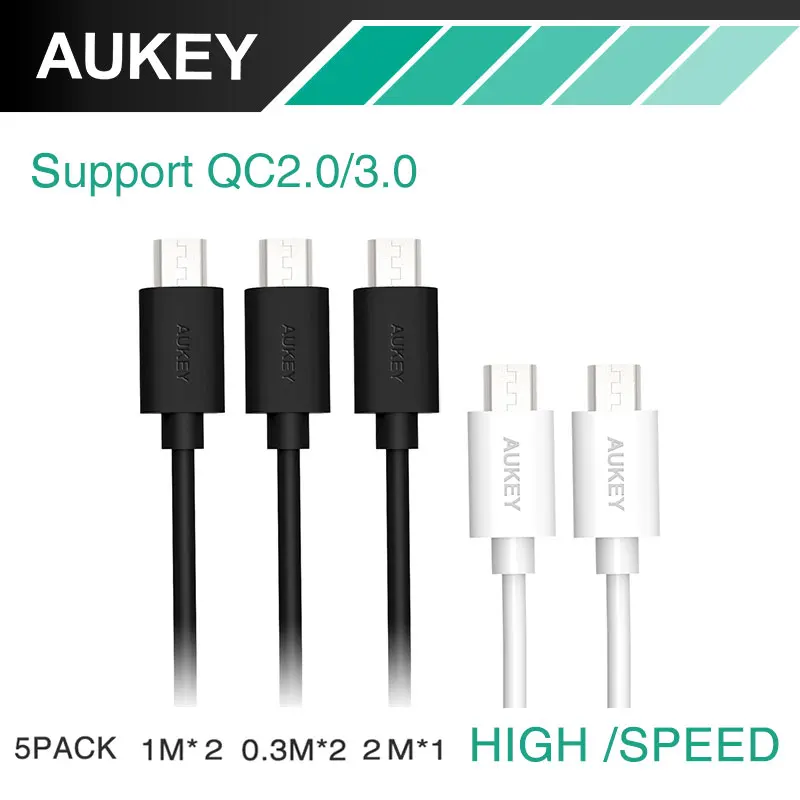 AUKEY шт. 5 Micro USB кабель быстрой зарядки 2A данных зарядное устройство мобильного
