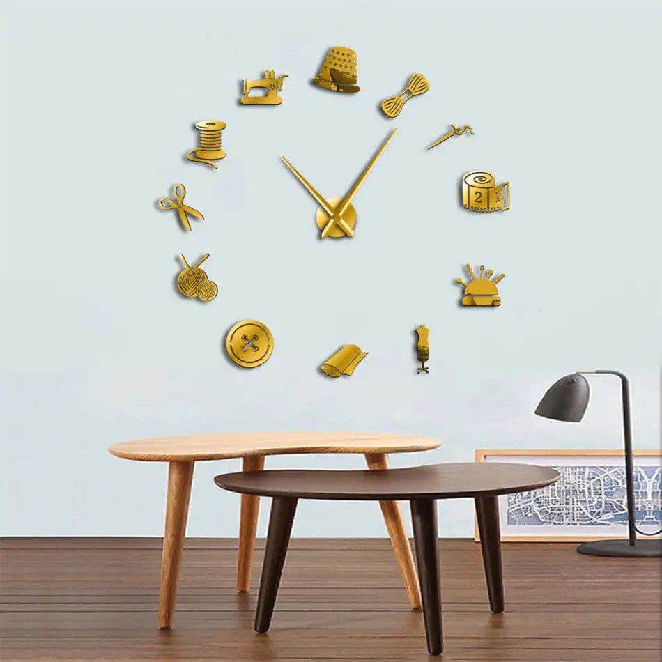 gold Настенные часы зеркало швейная машина современный кварцевый Horloge Ретро Wathces Relogio де parede портной DIY Съемный 3D акрил время - Цвет: gold