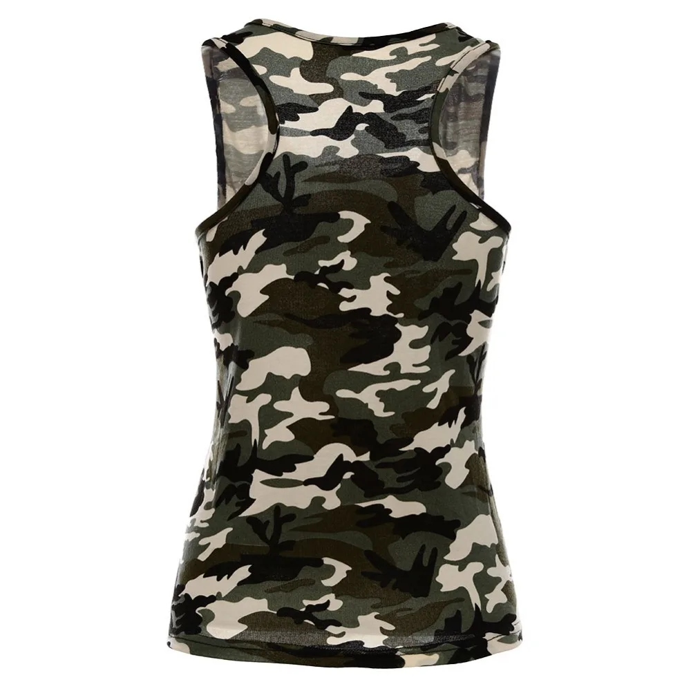 Мода 2017 женские летние топы на бретелях камуфляж круглый вырез без рукавов
