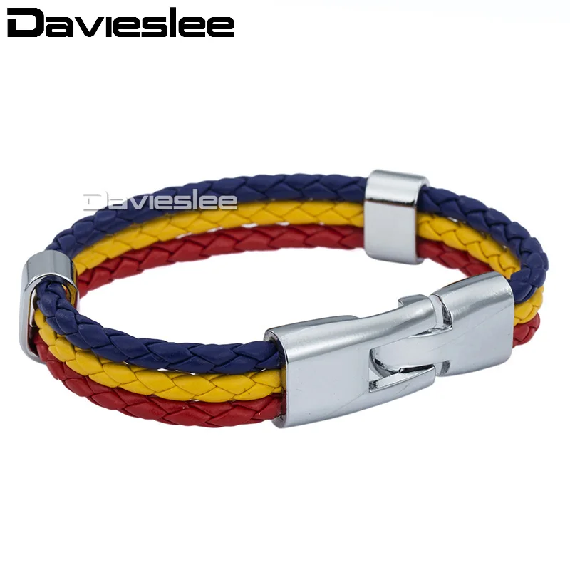 Кожаный браслет Davieslee цвета флага, болгарийский мужской и женский браслет ручной работы " 20 см DLB277