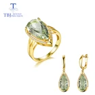 Женский комплект из ожерелья и серег TBJ, ювелирные украшения с натуральным зеленым аметистом в подарочной коробке, 925 драгоценности из серебра и камней