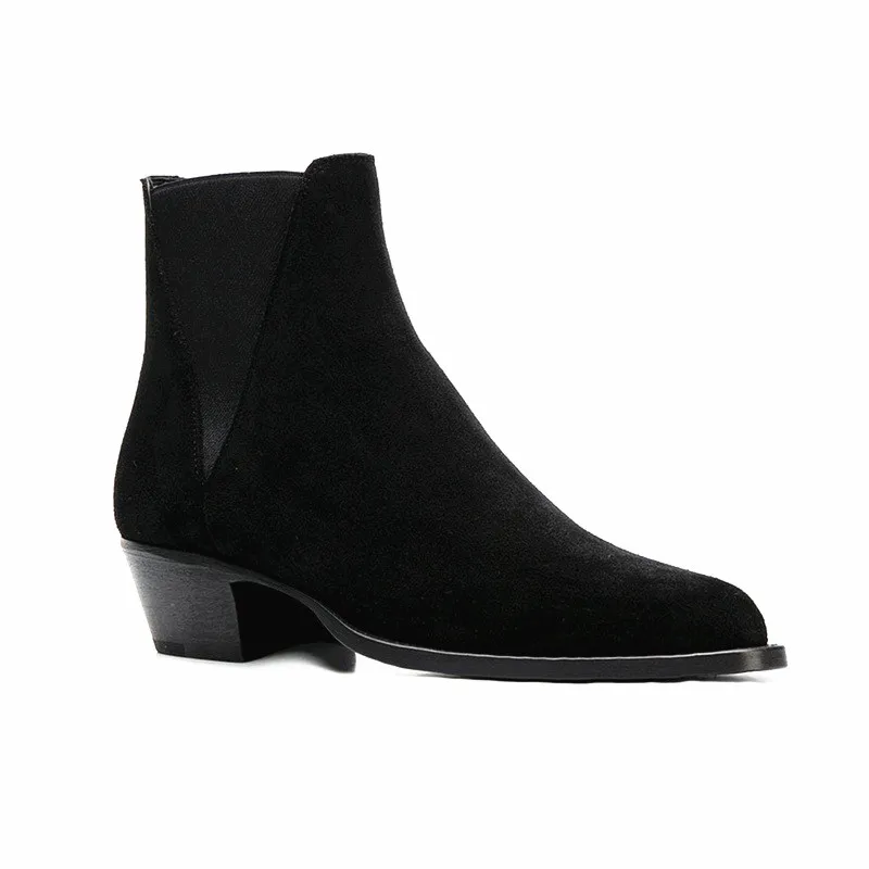 

Elastic tightness triangle patchwork suede male boots slim real picture wedge formal banquet black boots