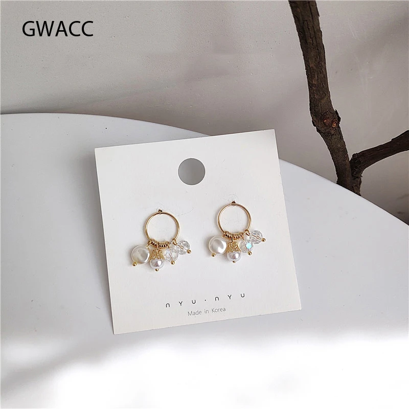Женские серьги-гвоздики с жемчугом GWACC корейские в современном