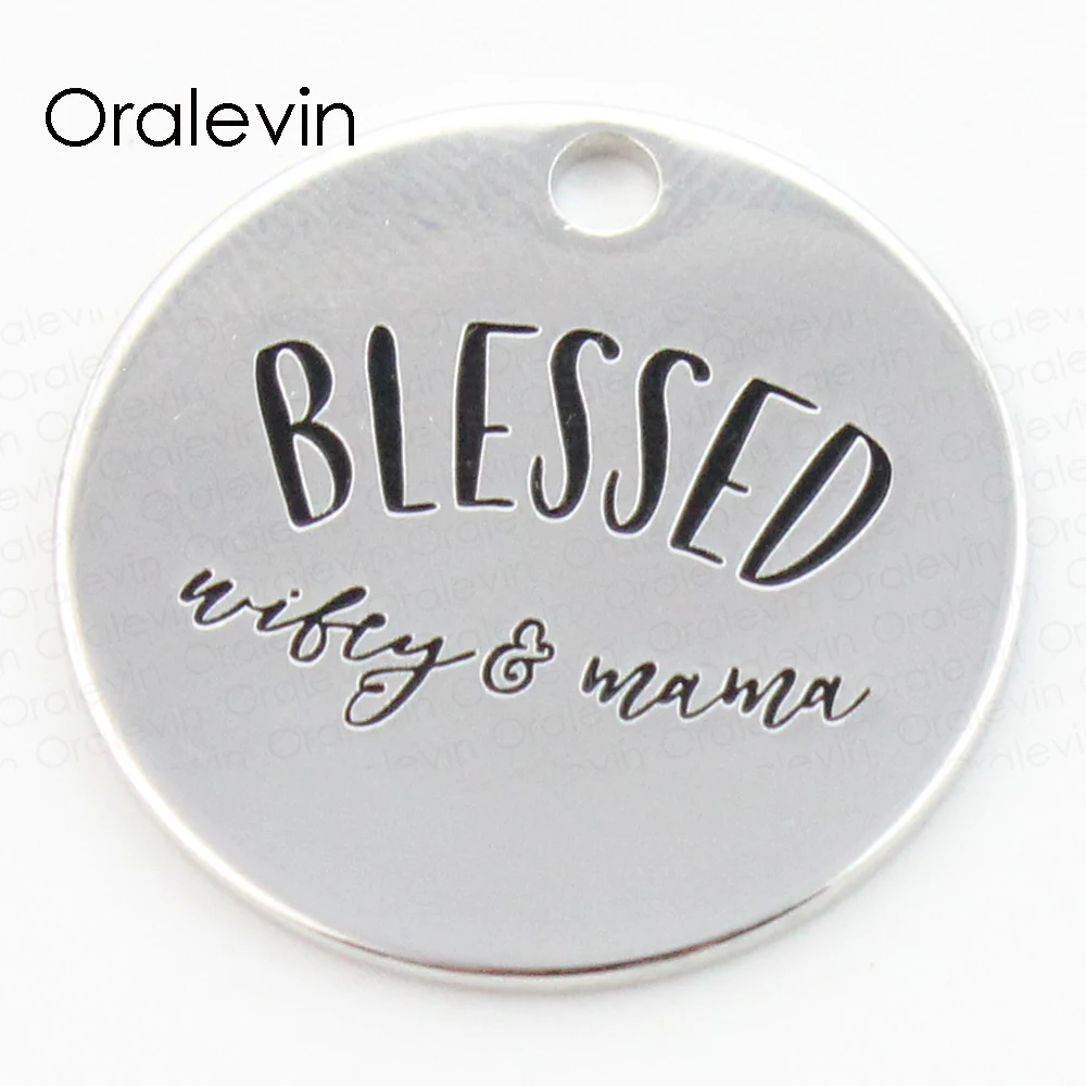 

Wholesale Silver BLESSED WIFEY AND MAMA 22 MM Disc Pendant for DIY Jewelry 10Pcs/lot, #LN210P