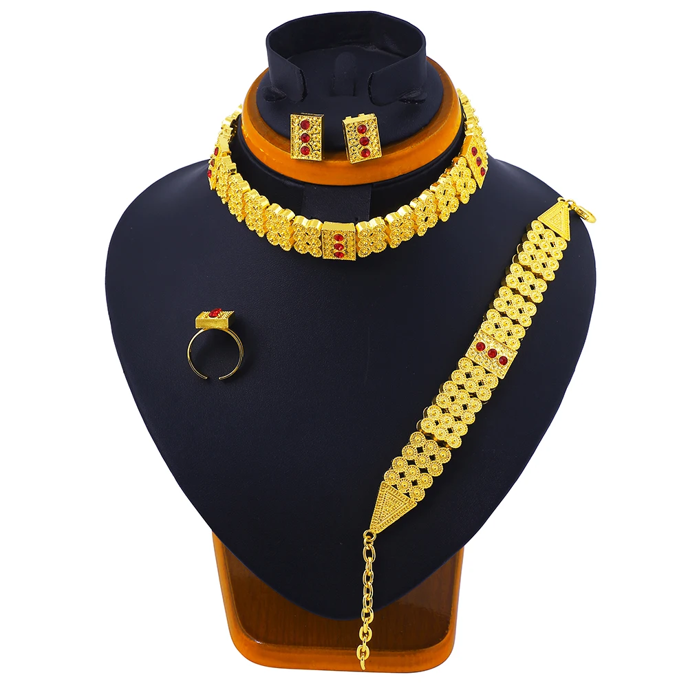 Ethlyn Gold Color Women Ethiopian/Eritrea/Habesha Chokers Jewelry Sets Statement necklace/ bracelet /earrings/ ring S98 | Украшения и
