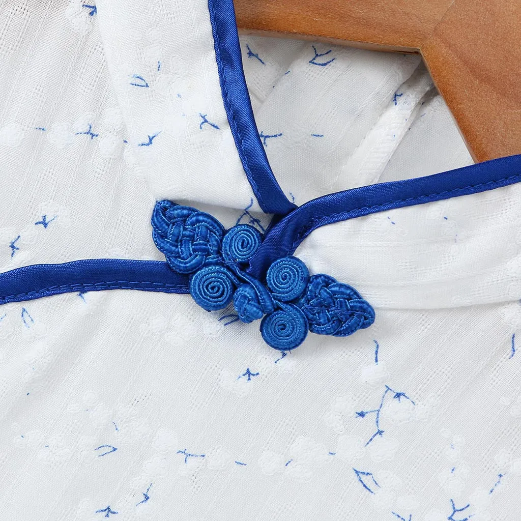 SAGACE Cheongsam Qipao Kids Girl Dress Summer Elegant Chinese Style Floral Print Sleeveless | Детская одежда и обувь