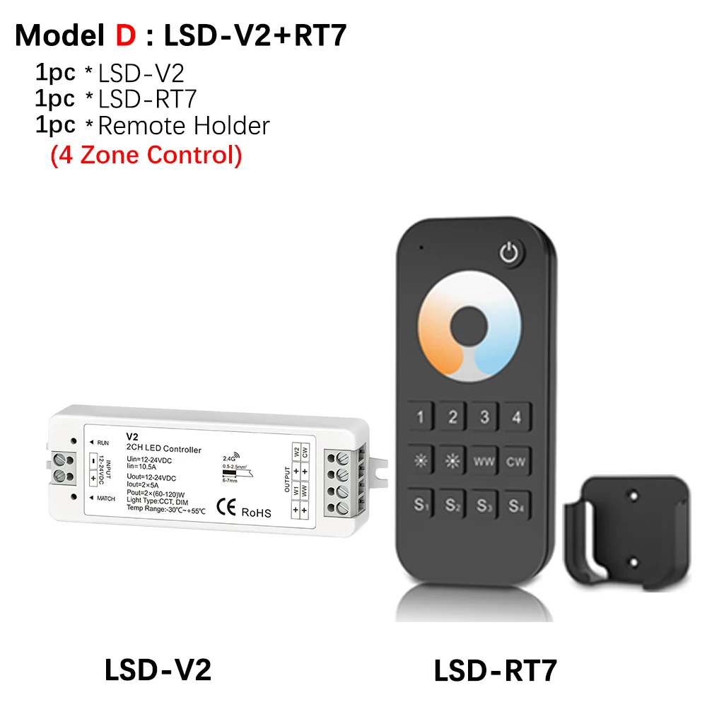 Model D Lisxchda теплый белый свет/холодный белый двойной Цвет Светодиодные ленты 4-Зона CCT DC12V 24V 10A 2,4G RF Беспроводной с Wi-Fi и дистанционным управлением Совместимость - Цвет: Model D