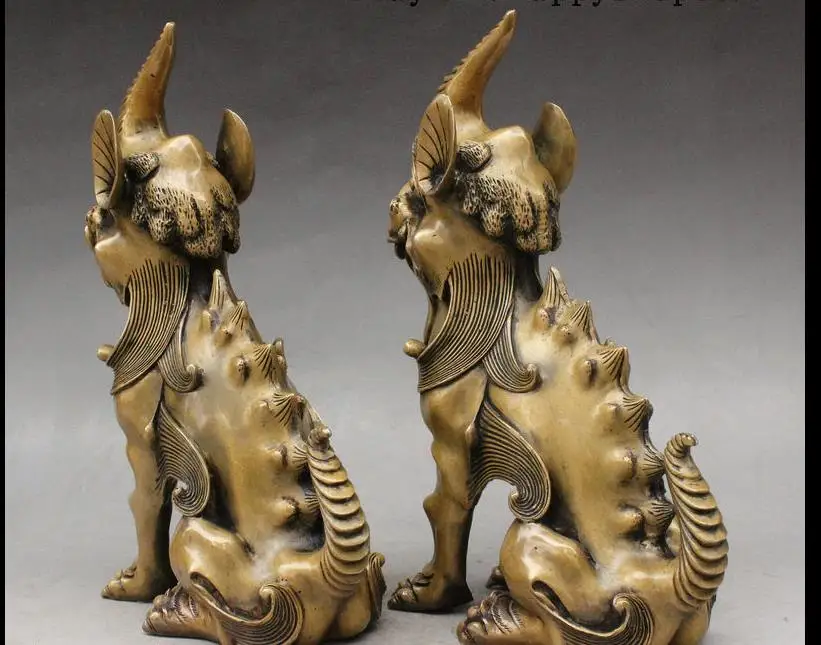 WBY 17017+++11" Chinese Bronze Evil kylin Kirin Pixiu Brave Troops Unicorn Beast Pair Statue | Дом и сад