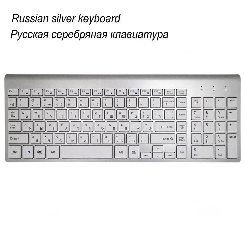 NVAHVA, низкий уровень шума, ультратонкий, 101 клавиш, 2,4G, беспроводная клавиатура, Mute Teclado Gamer, для Mac, Win XP 7 10, Android TV Box - Цвет: RU SILVER