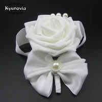 kyunovia 2 pcs pearl ivory rose bridesmaid wrist corsage 18 colors ramo de boda wedding accessories boutonniere wedding men d67