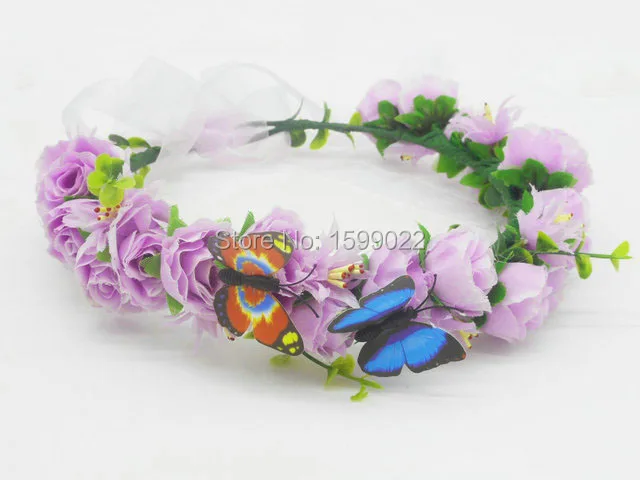 Повязка на голову с бабочкой свадебная корона цветами в лесу фиолетового цвета