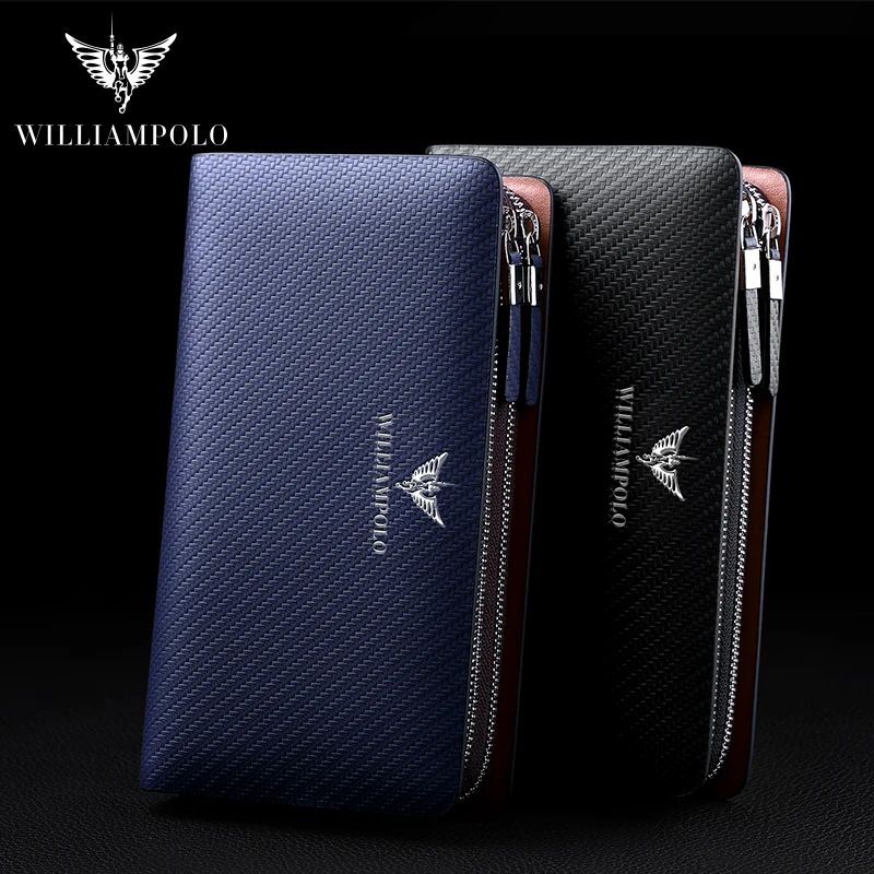 WilliamPOLO Новое поступление деловой однотонный длинный мужской клатч из 100% воловьей