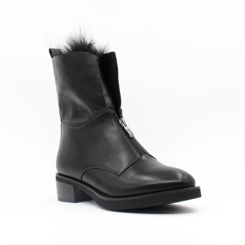 Женские ботильоны на молнии FUN VILLE черные ботинки плоской подошве с круглым