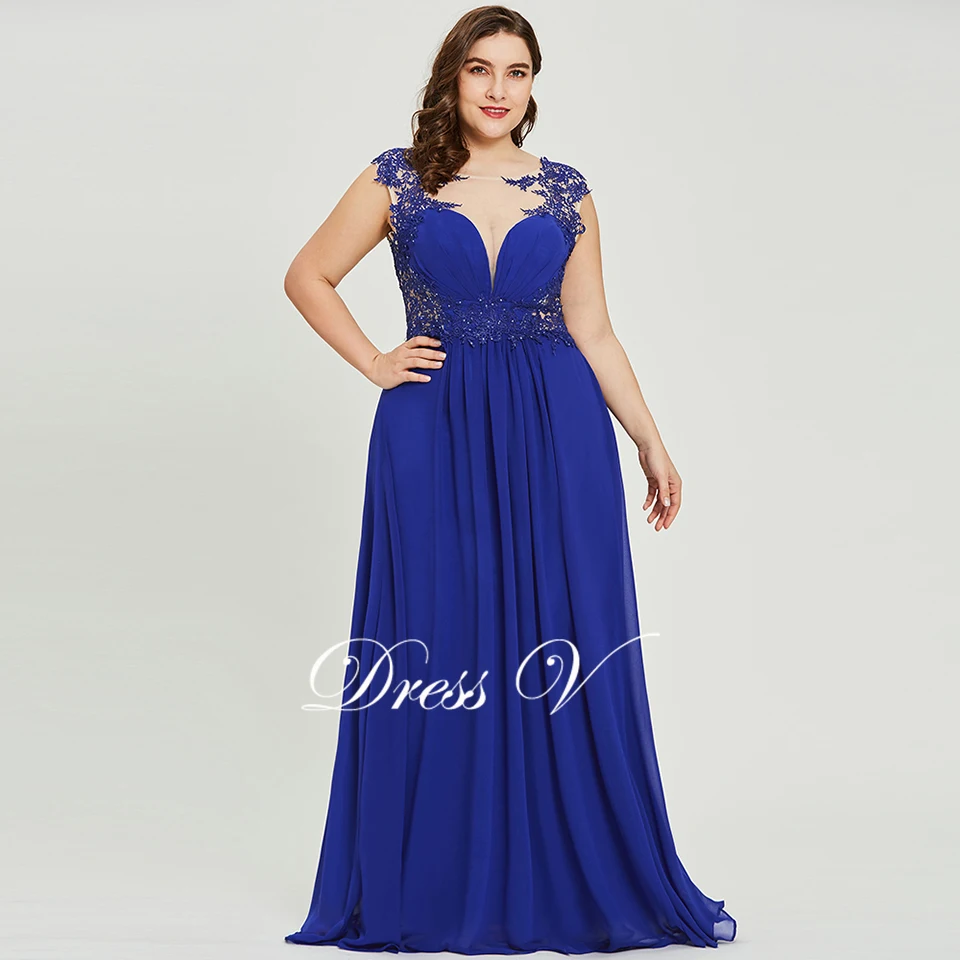 Dressv, темно-Королевское синее вечернее платье размера плюс, элегантное, круглый вырез, рукава-крылышки, свадебное, вечернее платье трапециевидной формы, вечернее платье es