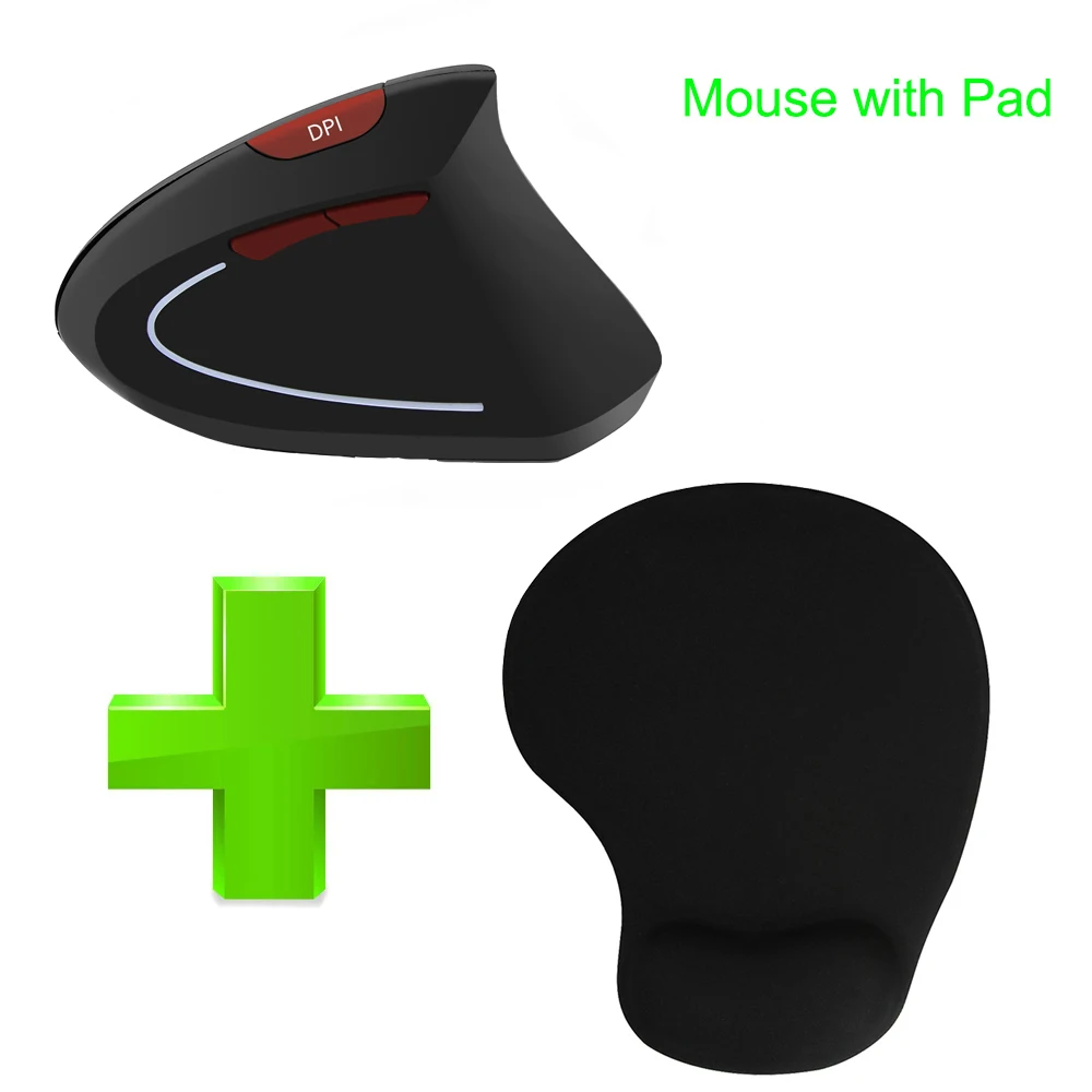 Mouse with Pad Беспроводная вертикальная компьютерная мышь портативная эргономичная Mause 1600 dpi Оптическая USB мышь для Xiaomi ноутбук ПК ноутбук Macbook Air - Цвет: Mouse with Pad