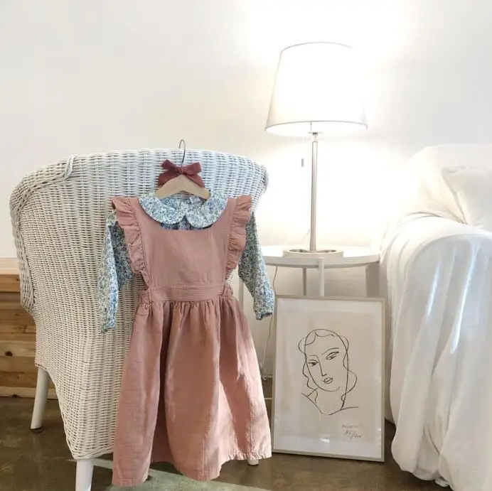 Розничная продажа 2019 г. цельнокроеное хлопковое льняное платье для девочек