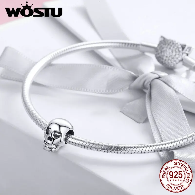 WOSTU ужасный 100% Стерлинговое Серебро 925 пробы Винтажные бусины с черепом