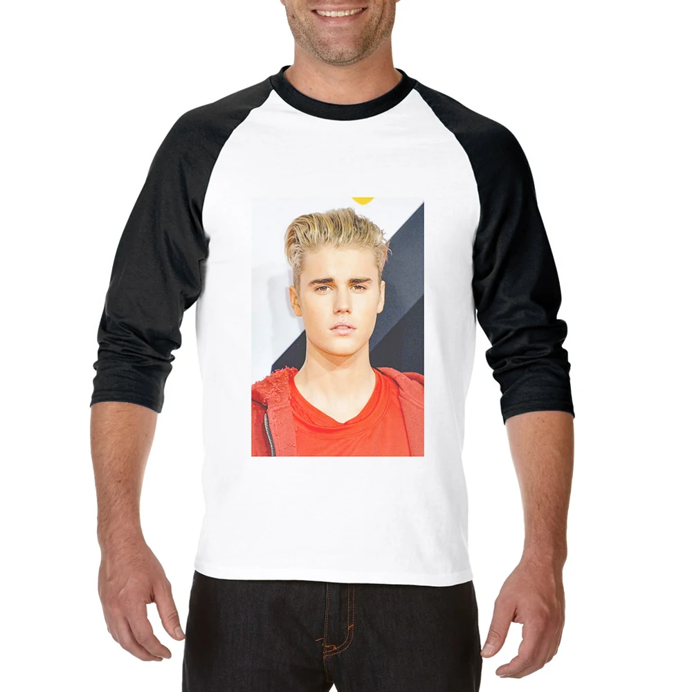 

Limited Time Discount Men Tshirt Justin Bieber Printed Mens T-Shirt Three Quarter Raglan Sleeves High Quality Cotton Tee Shirts
