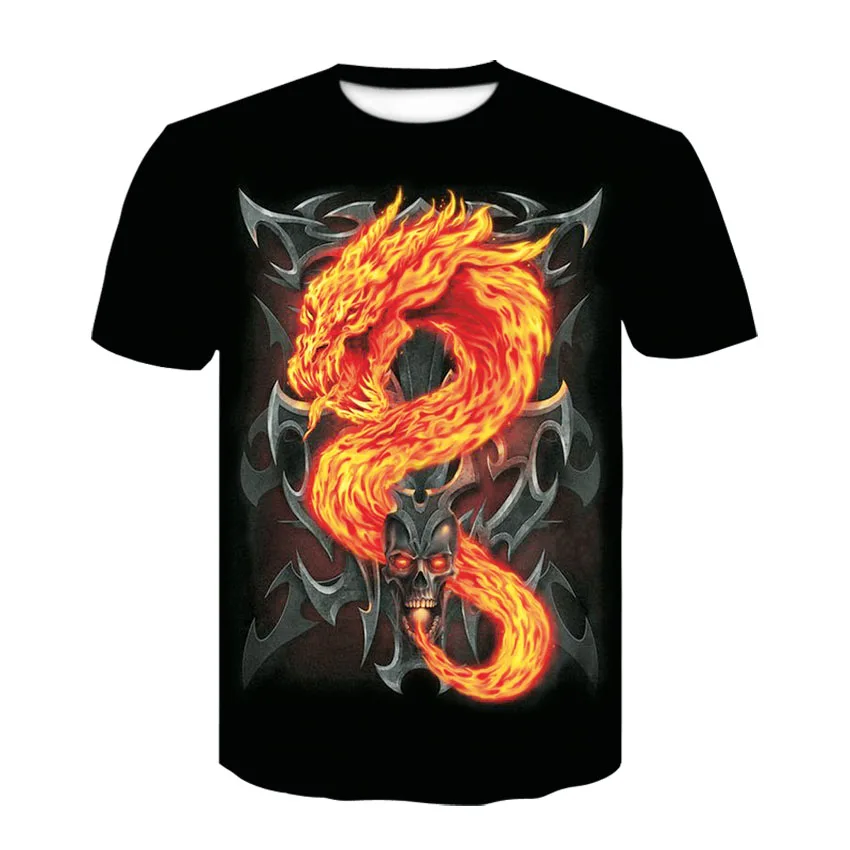 Мужская Повседневная футболка с 3D принтом fire dragon крутая круглым вырезом уличная