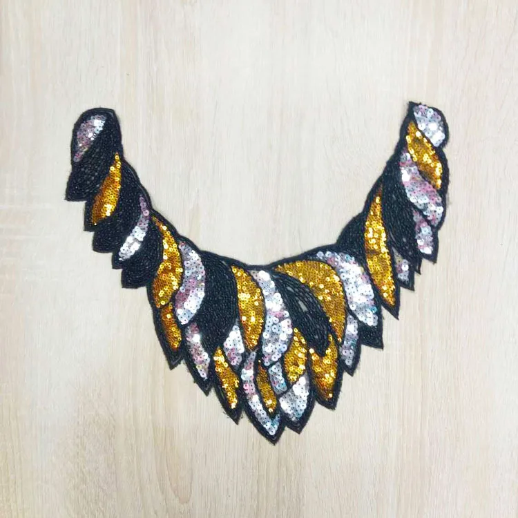 1pc Sequins Gold Flower Leaf Embroidered Lace Neckline Collar Embossed Sew Trimming Accessories Patches Scrapbooking | Дом и сад