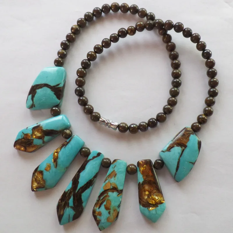 (1 нить/Лот) бирюзовый камень и бронзит кулон из бисера комплект 6 мм бусины