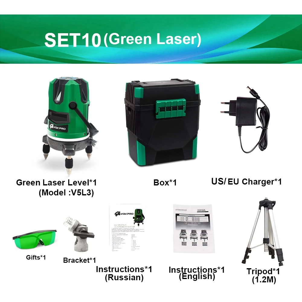 GREEN LASER 10 V5L3 Лазерный уровень с 5 линиями и 6 точками, 360 Поворотная Красная Зеленая линия, автоматическая самонивелирующаяся наружная, может использоваться приемник, наклонная автоматическая линия - Цвет: GREEN LASER 10 V5L3