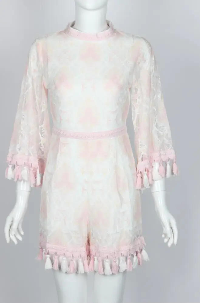 playsuit romper chic sexy casual club beach party elegant geometric blue pink long sleeve lace tassel fashion 2018 female summer | Женская