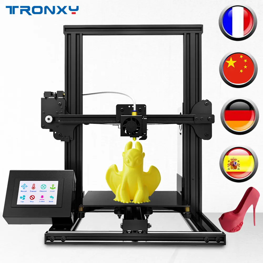 Tronxy, новинка, XY-2, 3D принтер, большой размер печати, FDM, i3, принтер, v-слот, сенсорный экран, продолжительная печать, Горячая кровать, 1,75 мм, PLA